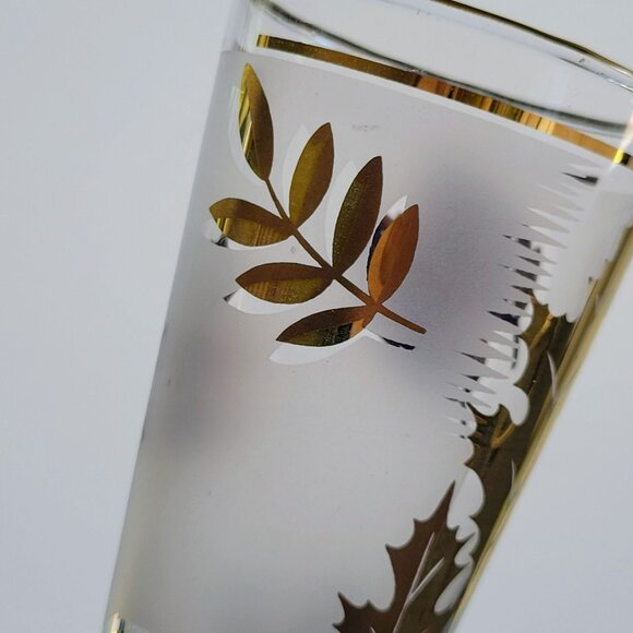 MCM Libbey Golden Foliage Pilsner Beer Glass Set of 2 Gold Leaves Frosted Glass - Picture 11 of 11